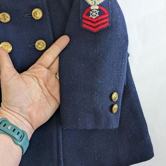 Vintage Wool Pea Coat 2T Navy Blue Nautical Preppy Classic Anchor Gold Button - Picture 2 of 11